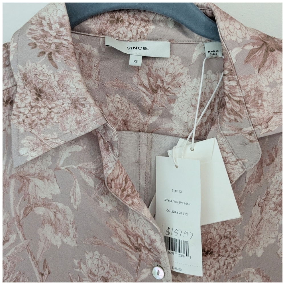 Vince Dahlia Printed Silk Cinch Back Shirt - Picture 4 of 7